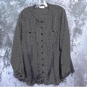 Cathy‎ Che 22W Blouse Black White Polka Dot Retro Mod Officecore Button Up Top